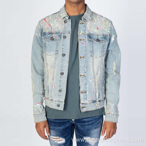 Custom Hand Painted Splash-Ink Men'S Denim Jacket